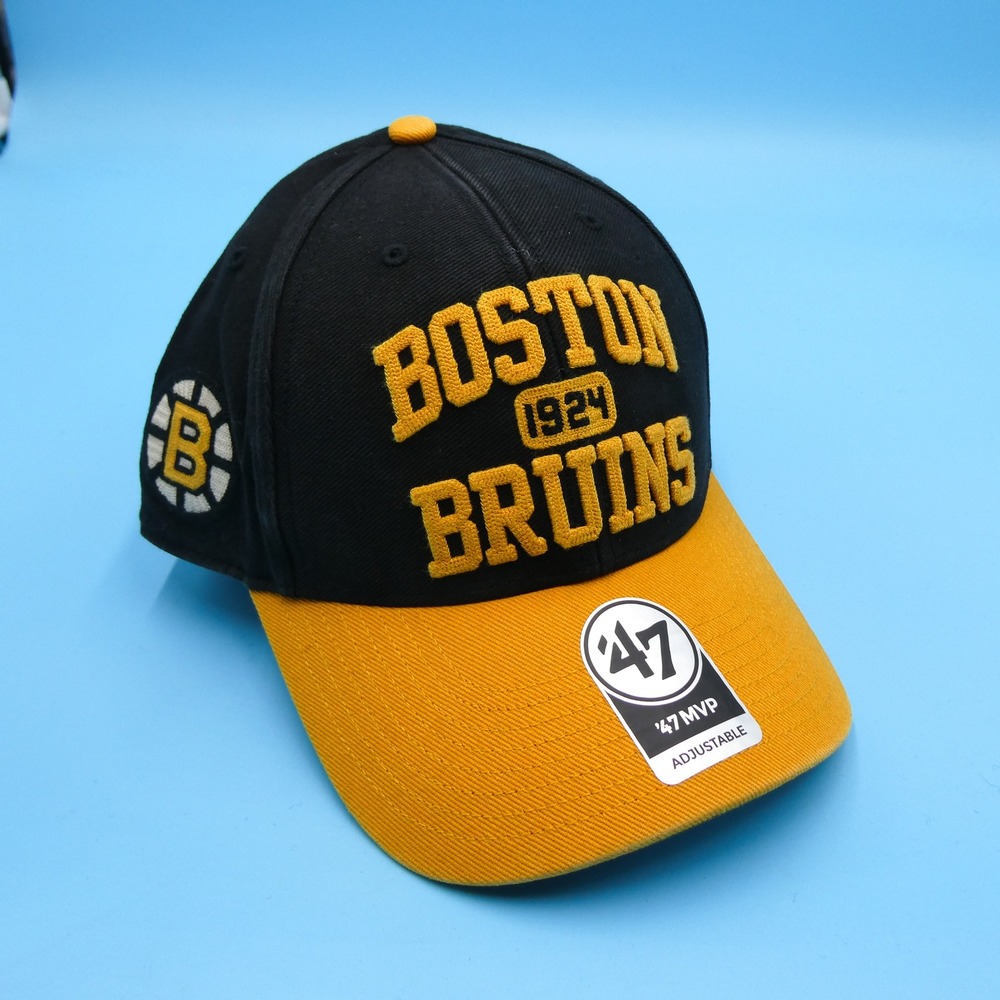 '47 Hat Mens One Size 47 MVP Boston Bruins Black Yellow Embroidered Cotton Blend